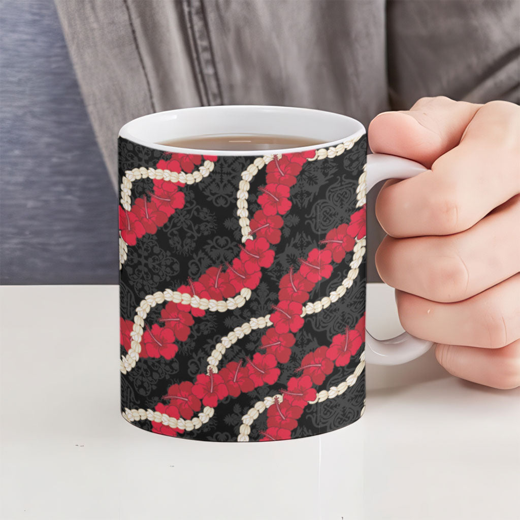 Aloha Ula'ula Hibiscus Pikake Lei Ceramic Mug Hawaiian Quilt Pattern