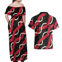 Aloha Ula'ula Hibiscus Pikake Lei Couples Matching Off Shoulder Maxi Dress and Hawaiian Shirt Hawaiian Quilt Pattern