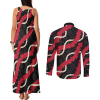 Aloha Ula'ula Hibiscus Pikake Lei Couples Matching Tank Maxi Dress and Long Sleeve Button Shirt Hawaiian Quilt Pattern LT9 - Polynesian Pride