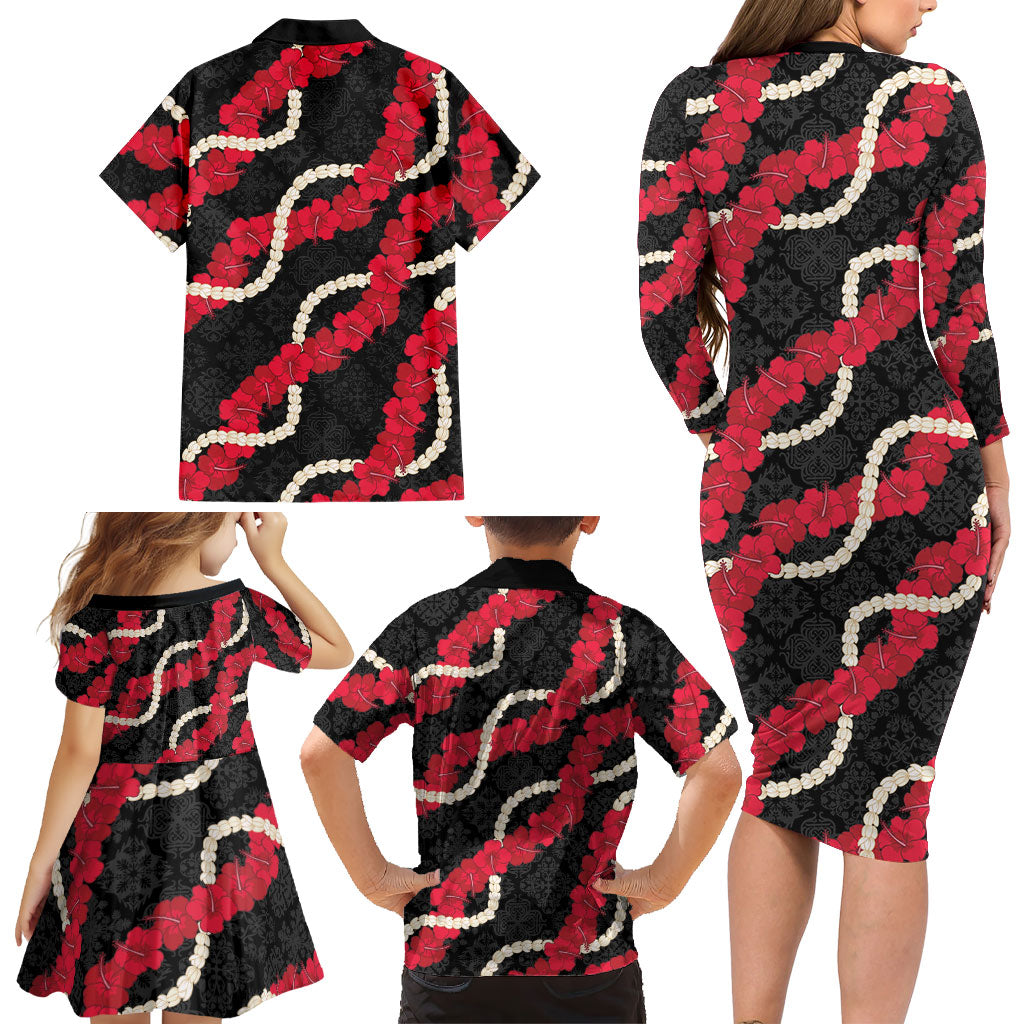 Aloha Ula'ula Hibiscus Pikake Lei Family Matching Long Sleeve Bodycon Dress and Hawaiian Shirt Hawaiian Quilt Pattern