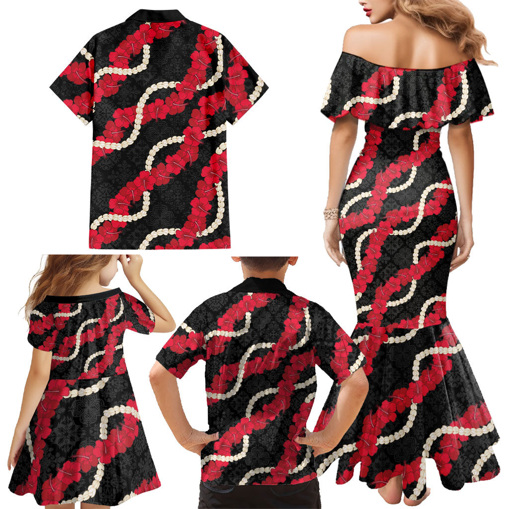 Aloha Ula'ula Hibiscus Pikake Lei Family Matching Mermaid Dress and Hawaiian Shirt Hawaiian Quilt Pattern