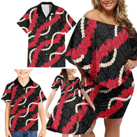 Aloha Ula'ula Hibiscus Pikake Lei Family Matching Off Shoulder Short Dress and Hawaiian Shirt Hawaiian Quilt Pattern