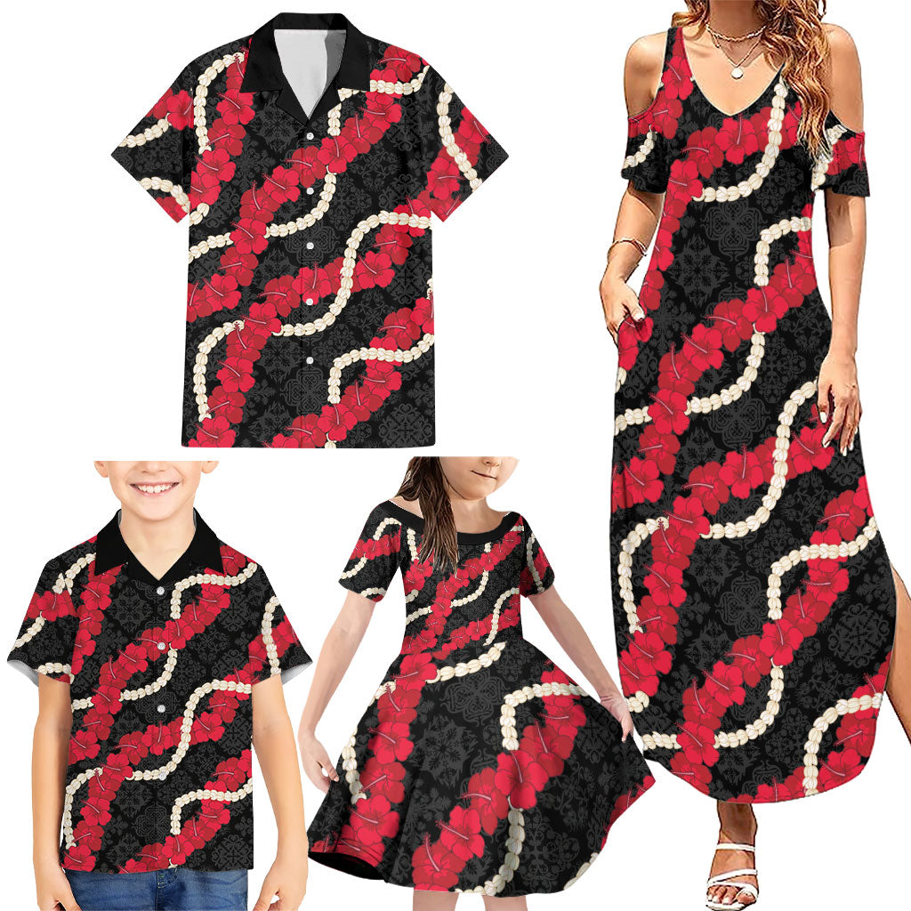 Aloha Ula'ula Hibiscus Pikake Lei Family Matching Summer Maxi Dress and Hawaiian Shirt Hawaiian Quilt Pattern