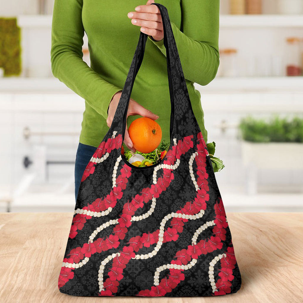 Aloha Ula'ula Hibiscus Pikake Lei Grocery Bag Hawaiian Quilt Pattern