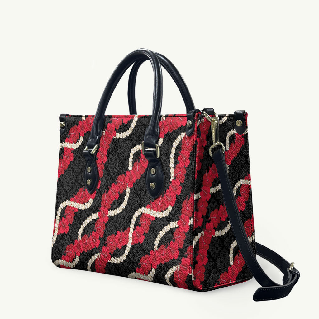 Aloha Ula'ula Hibiscus Pikake Lei Leather Bag Hawaiian Quilt Pattern