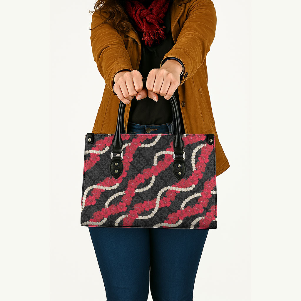 Aloha Ula'ula Hibiscus Pikake Lei Leather Bag Hawaiian Quilt Pattern