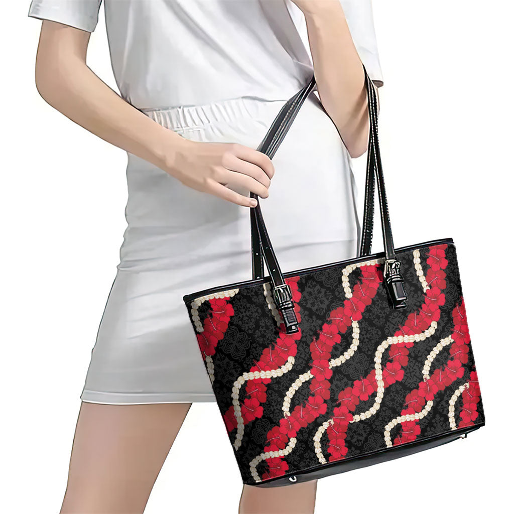 Aloha Ula'ula Hibiscus Pikake Lei Leather Tote Bag Hawaiian Quilt Pattern