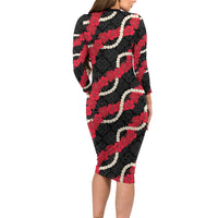 Aloha Ula'ula Hibiscus Pikake Lei Long Sleeve Bodycon Dress Hawaiian Quilt Pattern