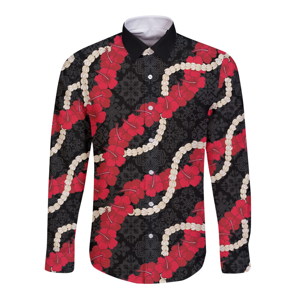 Aloha Ula'ula Hibiscus Pikake Lei Long Sleeve Button Shirt Hawaiian Quilt Pattern