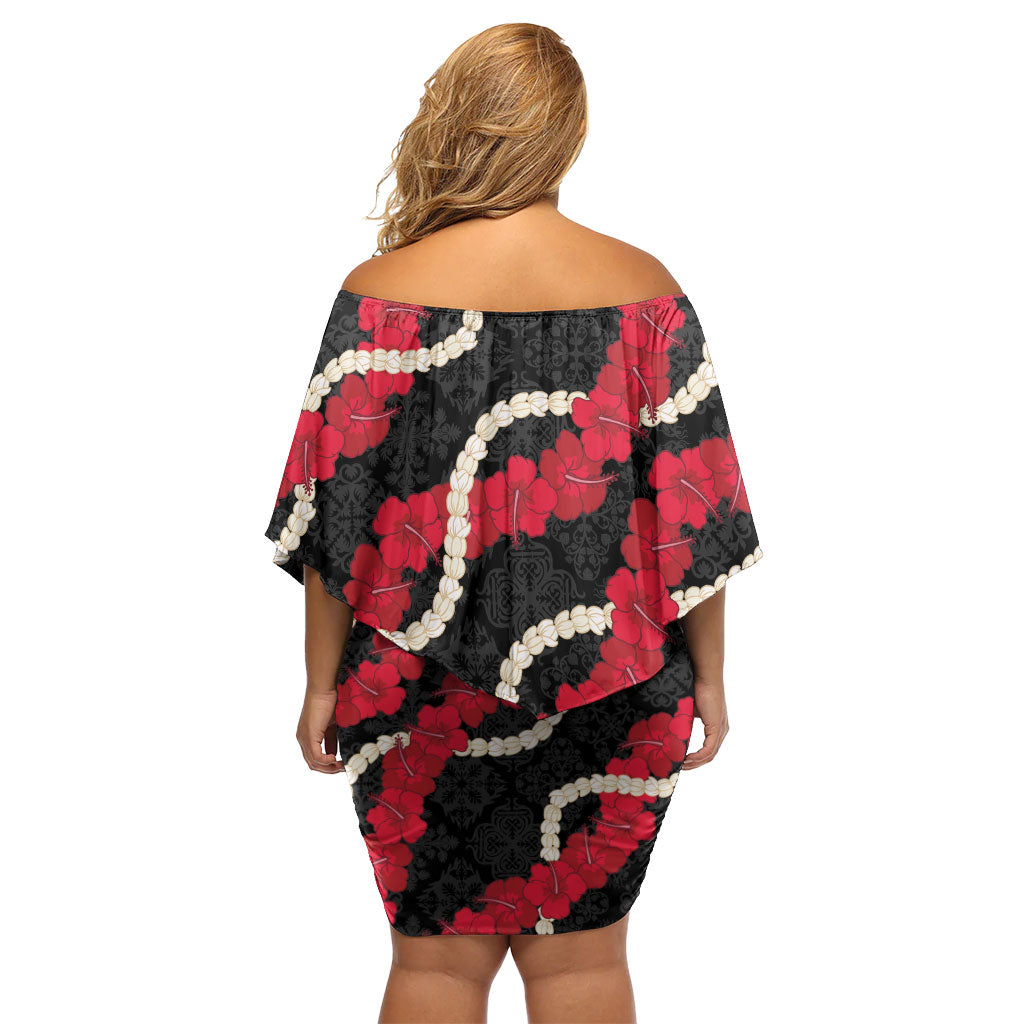 Aloha Ula'ula Hibiscus Pikake Lei Off Shoulder Short Dress Hawaiian Quilt Pattern LT9 - Polynesian Pride
