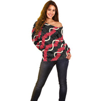 Aloha Ula'ula Hibiscus Pikake Lei Off Shoulder Sweater Hawaiian Quilt Pattern