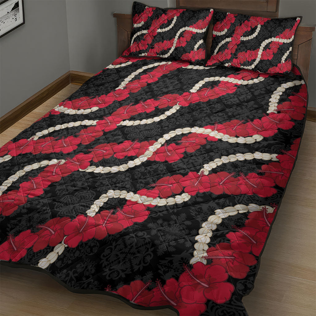 Aloha Ula'ula Hibiscus Pikake Lei Quilt Bed Set Hawaiian Quilt Pattern
