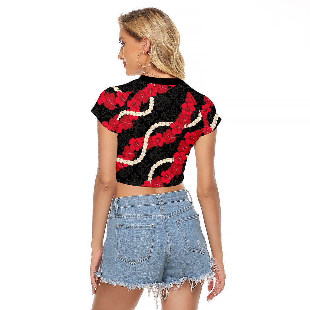 Aloha Ula'ula Hibiscus Pikake Lei Raglan Cropped T Shirt Hawaiian Quilt Pattern LT9 - Polynesian Pride