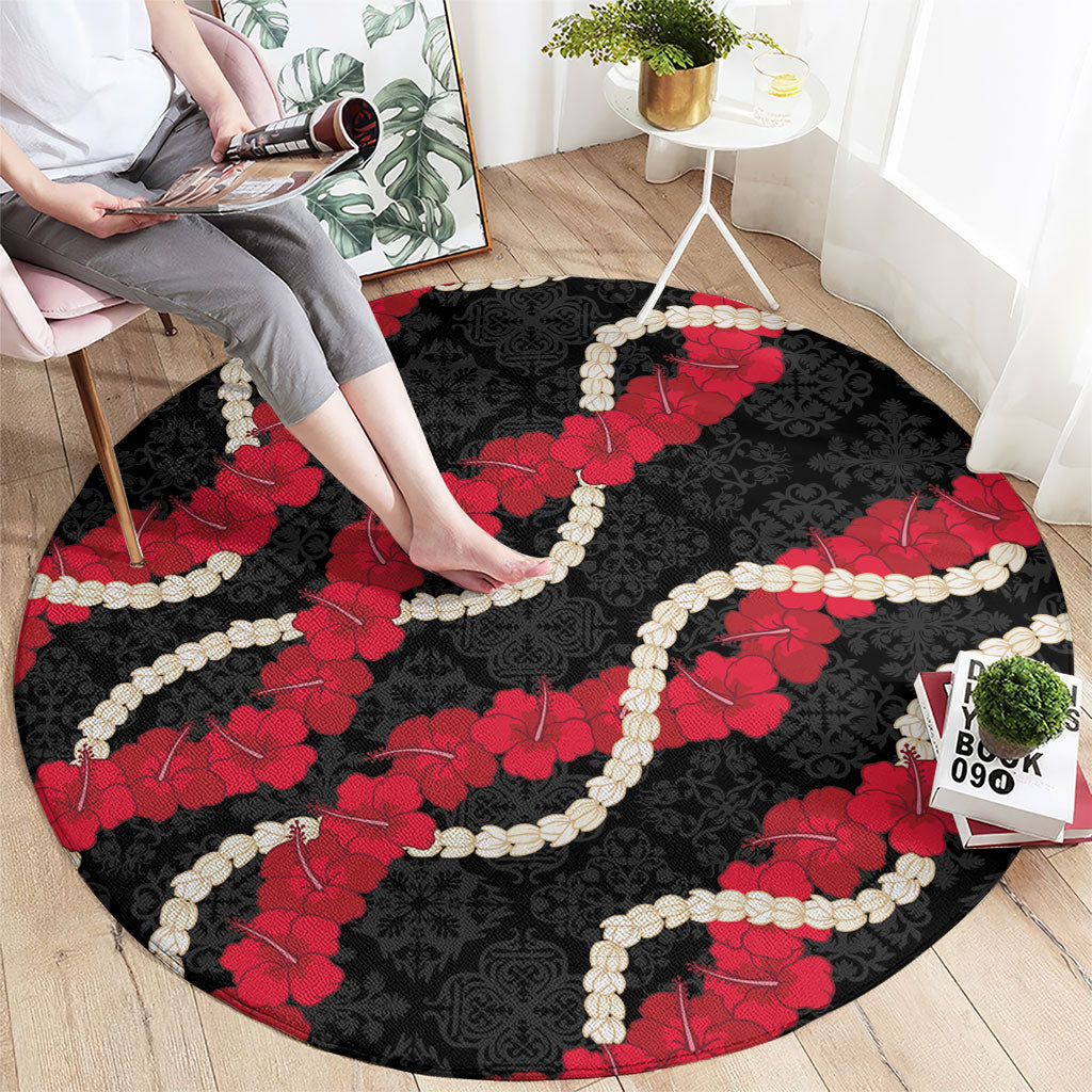 Aloha Ula'ula Hibiscus Pikake Lei Round Carpet Hawaiian Quilt Pattern