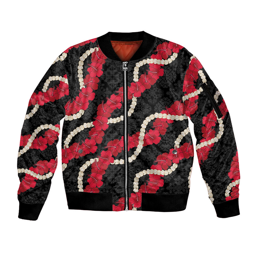 Aloha Ula'ula Hibiscus Pikake Lei Sleeve Zip Bomber Jacket Hawaiian Quilt Pattern