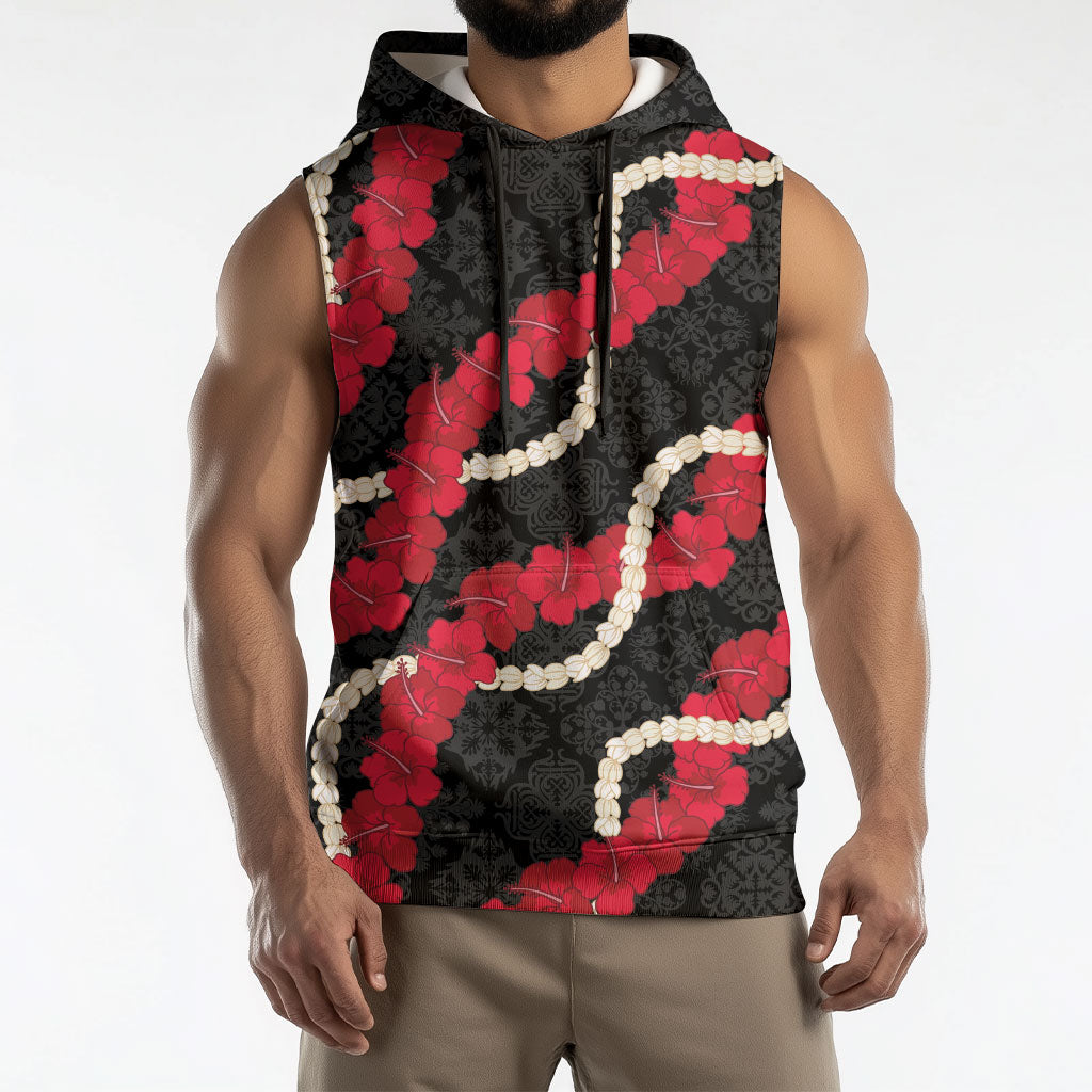 Aloha Ula'ula Hibiscus Pikake Lei Sleeveless Hoodie Hawaiian Quilt Pattern