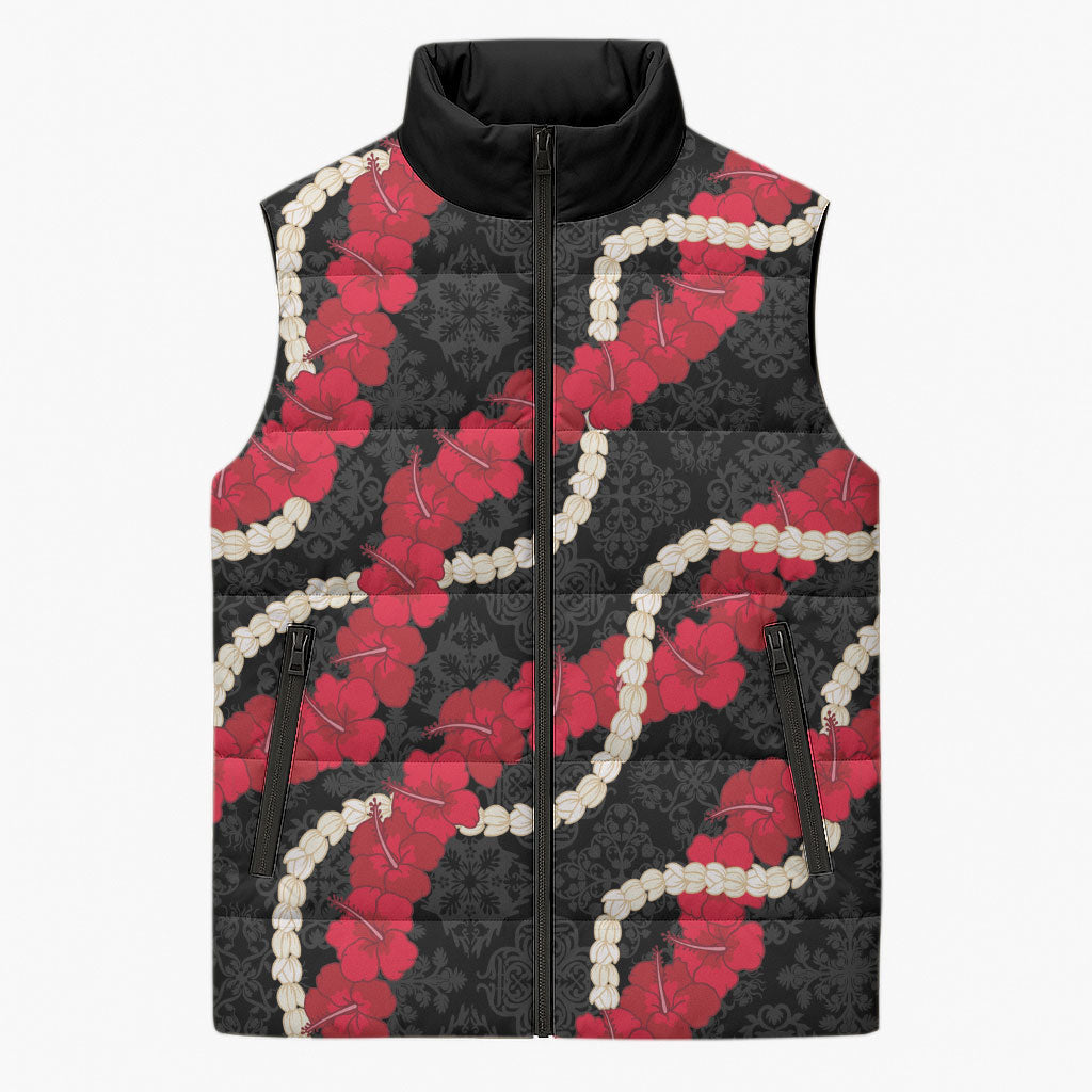 Aloha Ula'ula Hibiscus Pikake Lei Sleeveless Puffer Jacket Hawaiian Quilt Pattern