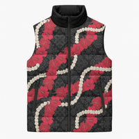Aloha Ula'ula Hibiscus Pikake Lei Sleeveless Puffer Jacket Hawaiian Quilt Pattern