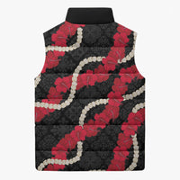 Aloha Ula'ula Hibiscus Pikake Lei Sleeveless Puffer Jacket Hawaiian Quilt Pattern