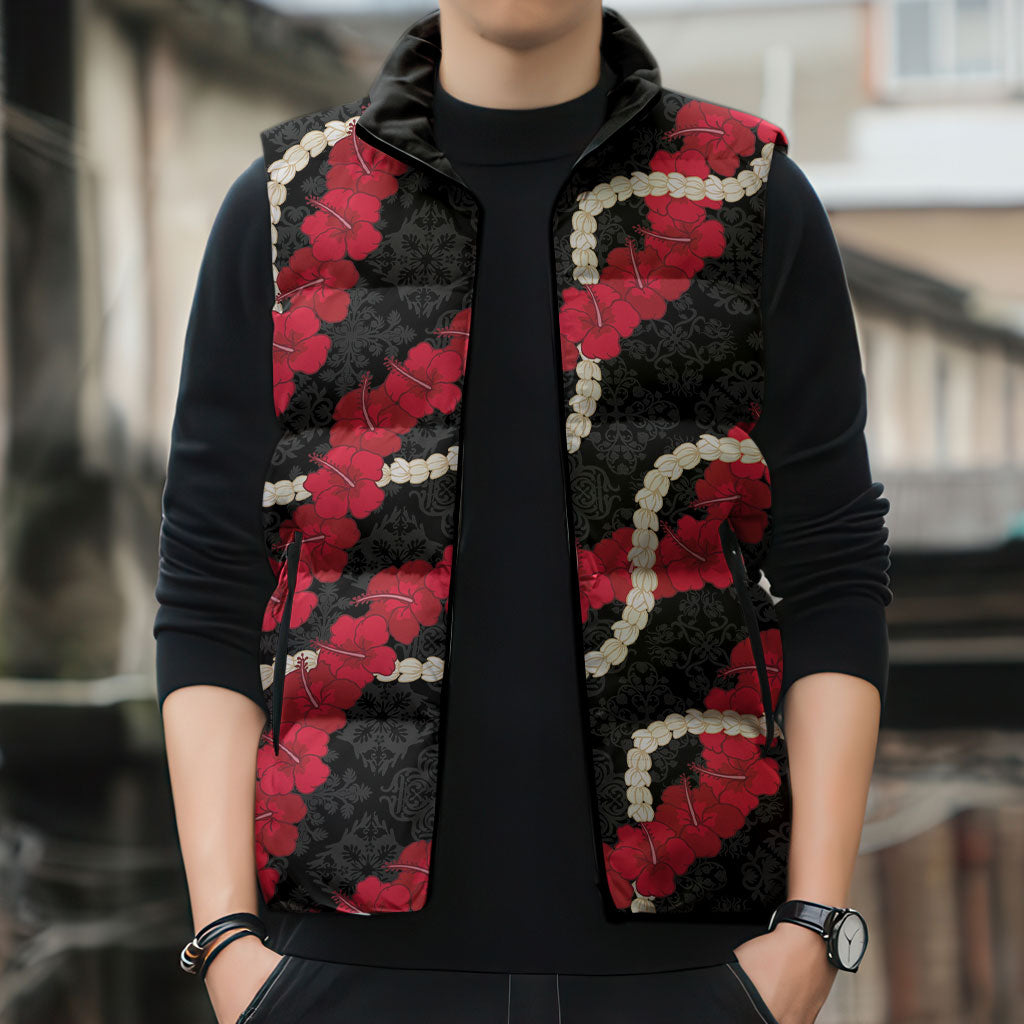 Aloha Ula'ula Hibiscus Pikake Lei Sleeveless Puffer Jacket Hawaiian Quilt Pattern