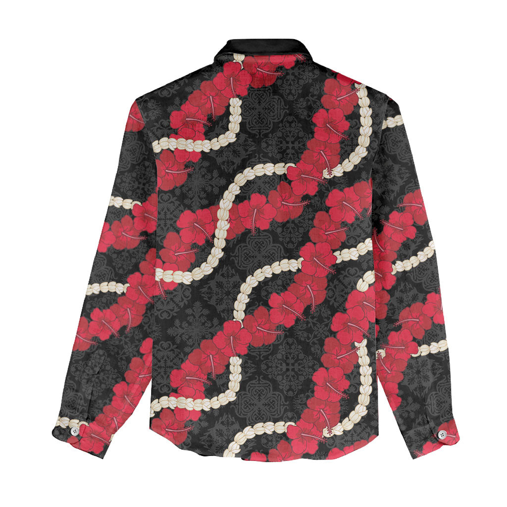 Aloha Ula'ula Hibiscus Pikake Lei Women Casual Shirt Hawaiian Quilt Pattern