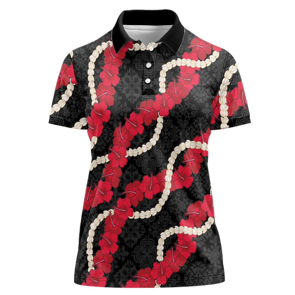 Aloha Ula'ula Hibiscus Pikake Lei Women Polo Shirt Hawaiian Quilt Pattern
