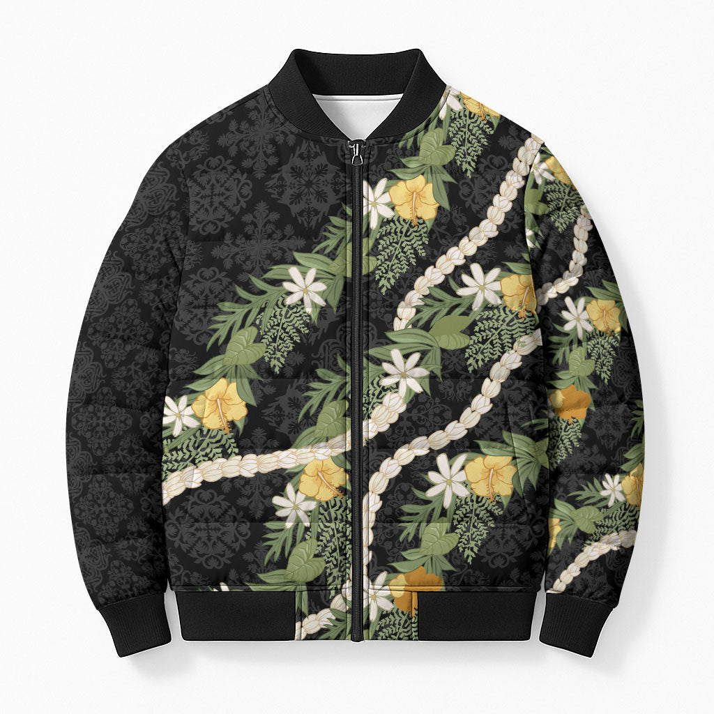 Puakenikeni Anthurium Pikake Lei Bomber Puffer Jacket Hawaiian Quilt Pattern