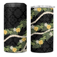 Puakenikeni Anthurium Pikake Lei 4 in 1 Can Cooler Tumbler Hawaiian Quilt Pattern