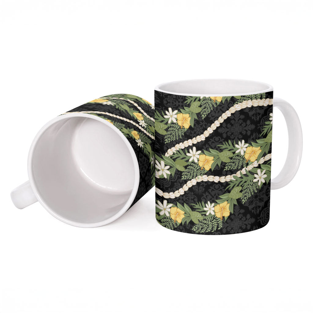 Puakenikeni Anthurium Pikake Lei Ceramic Mug Hawaiian Quilt Pattern