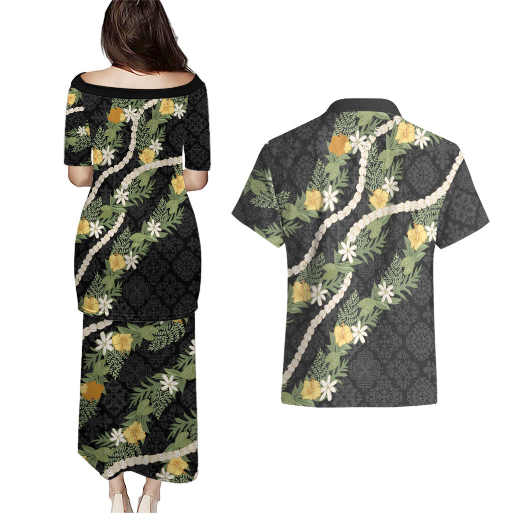 Puakenikeni Anthurium Pikake Lei Couples Matching Puletasi and Hawaiian Shirt Hawaiian Quilt Pattern LT9 - Polynesian Pride