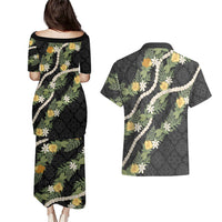 Puakenikeni Anthurium Pikake Lei Couples Matching Puletasi and Hawaiian Shirt Hawaiian Quilt Pattern LT9 - Polynesian Pride