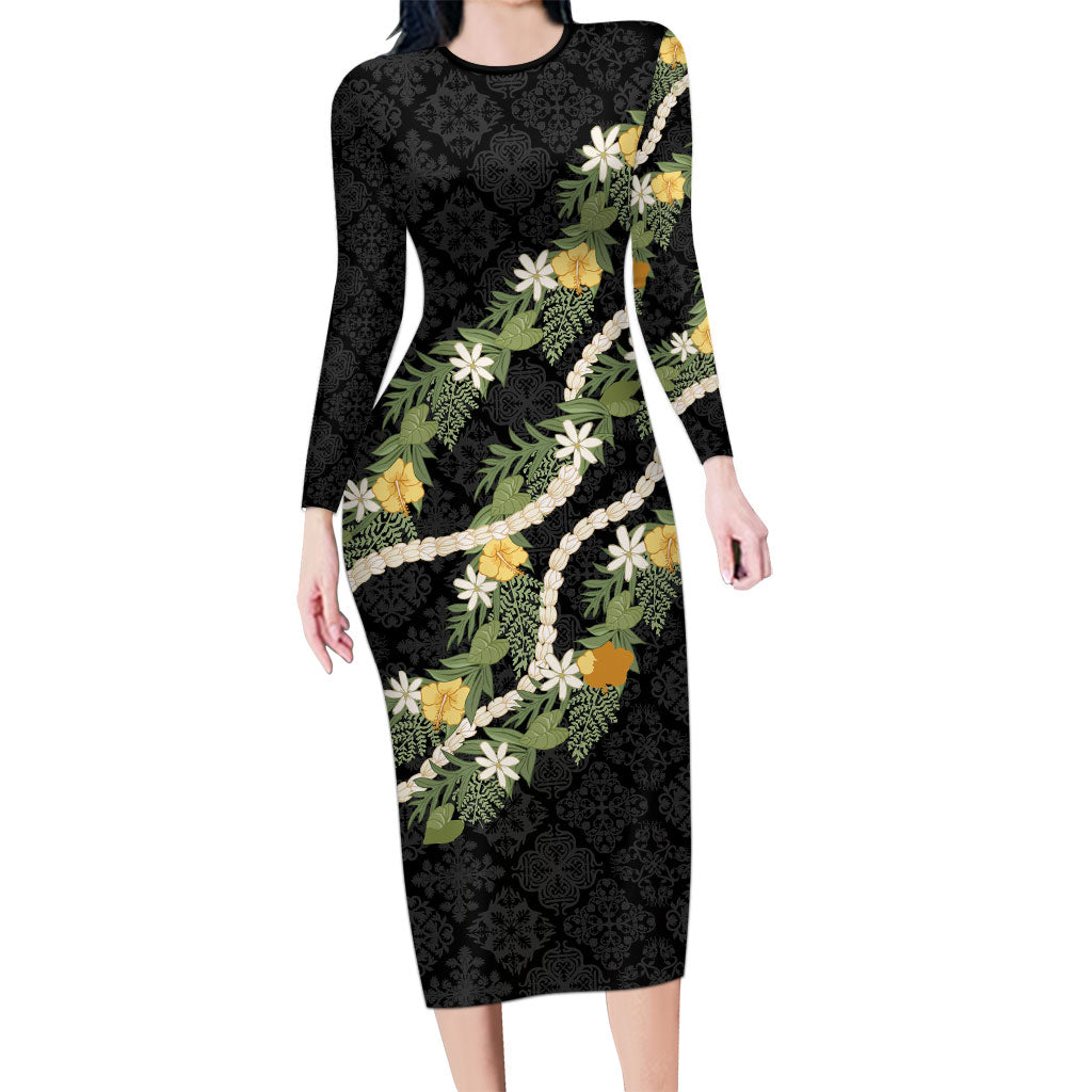 Puakenikeni Anthurium Pikake Lei Family Matching Long Sleeve Bodycon Dress and Hawaiian Shirt Hawaiian Quilt Pattern
