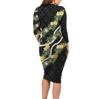 Puakenikeni Anthurium Pikake Lei Family Matching Long Sleeve Bodycon Dress and Hawaiian Shirt Hawaiian Quilt Pattern