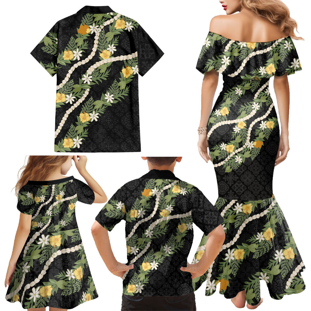 Puakenikeni Anthurium Pikake Lei Family Matching Mermaid Dress and Hawaiian Shirt Hawaiian Quilt Pattern