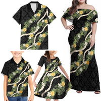 Puakenikeni Anthurium Pikake Lei Family Matching Off Shoulder Maxi Dress and Hawaiian Shirt Hawaiian Quilt Pattern