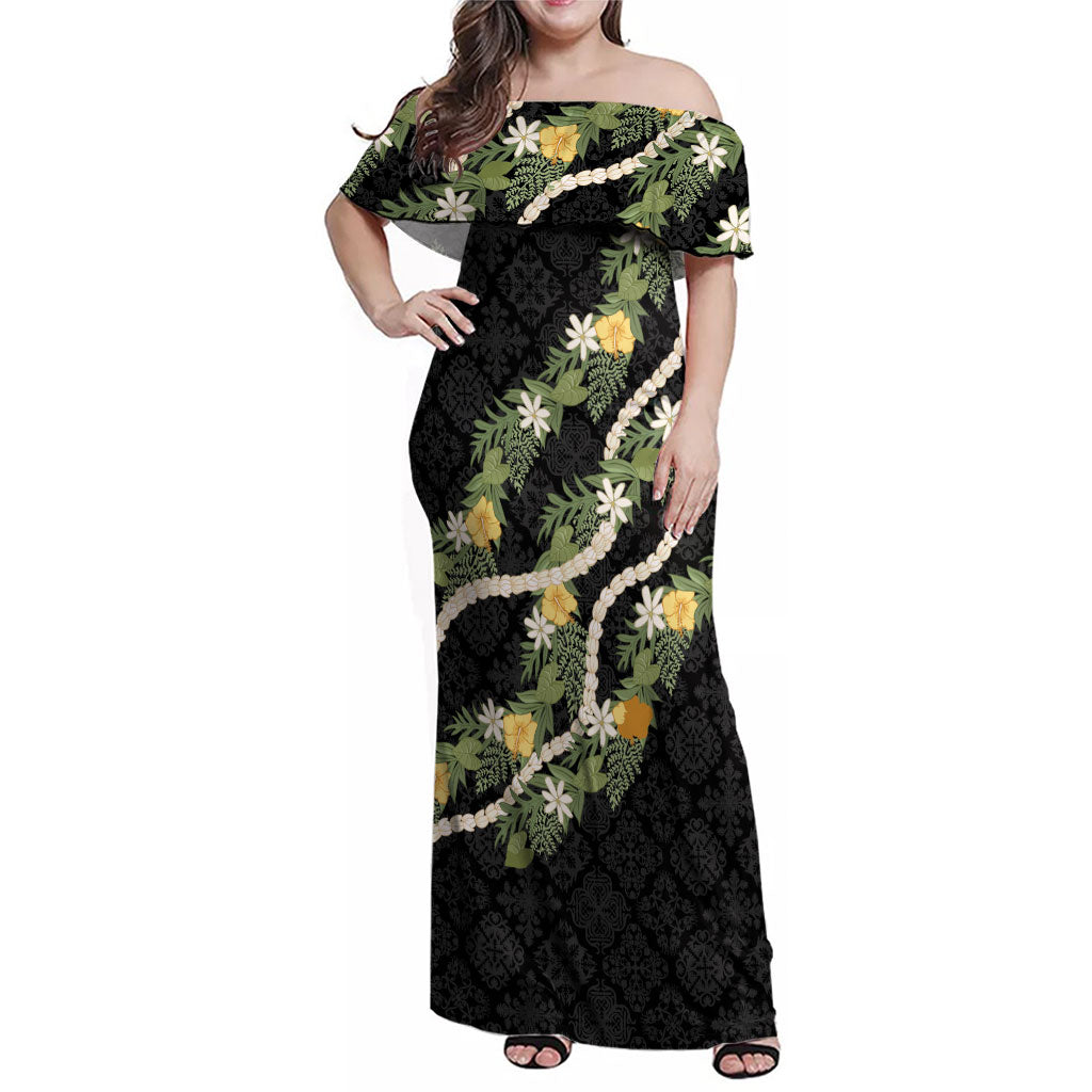 Puakenikeni Anthurium Pikake Lei Family Matching Off Shoulder Maxi Dress and Hawaiian Shirt Hawaiian Quilt Pattern