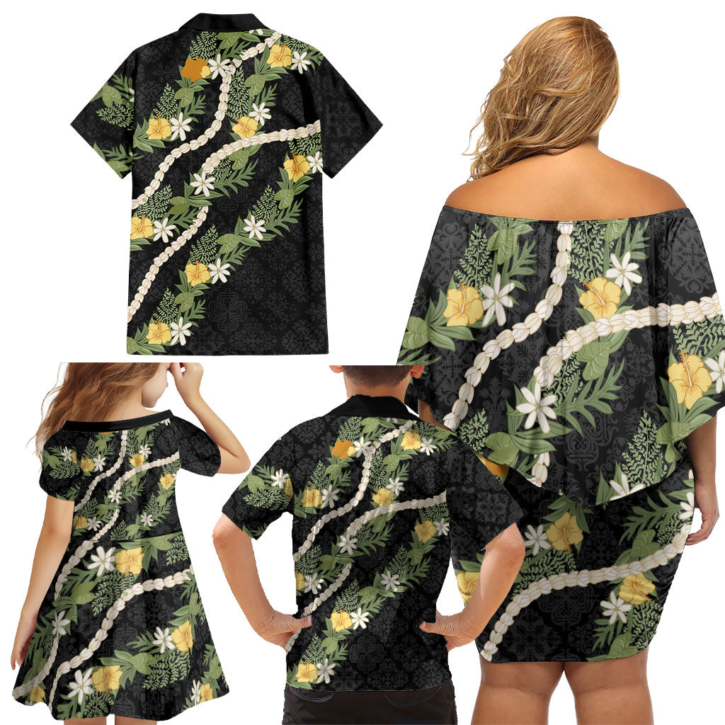 Puakenikeni Anthurium Pikake Lei Family Matching Off Shoulder Short Dress and Hawaiian Shirt Hawaiian Quilt Pattern
