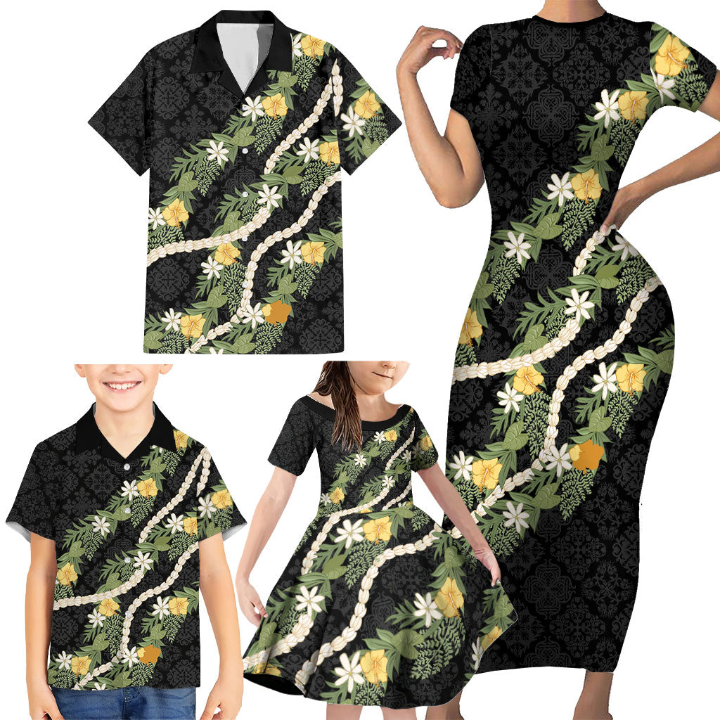 Puakenikeni Anthurium Pikake Lei Family Matching Short Sleeve Bodycon Dress and Hawaiian Shirt Hawaiian Quilt Pattern