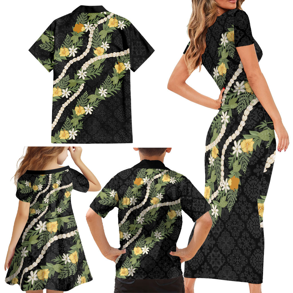 Puakenikeni Anthurium Pikake Lei Family Matching Short Sleeve Bodycon Dress and Hawaiian Shirt Hawaiian Quilt Pattern