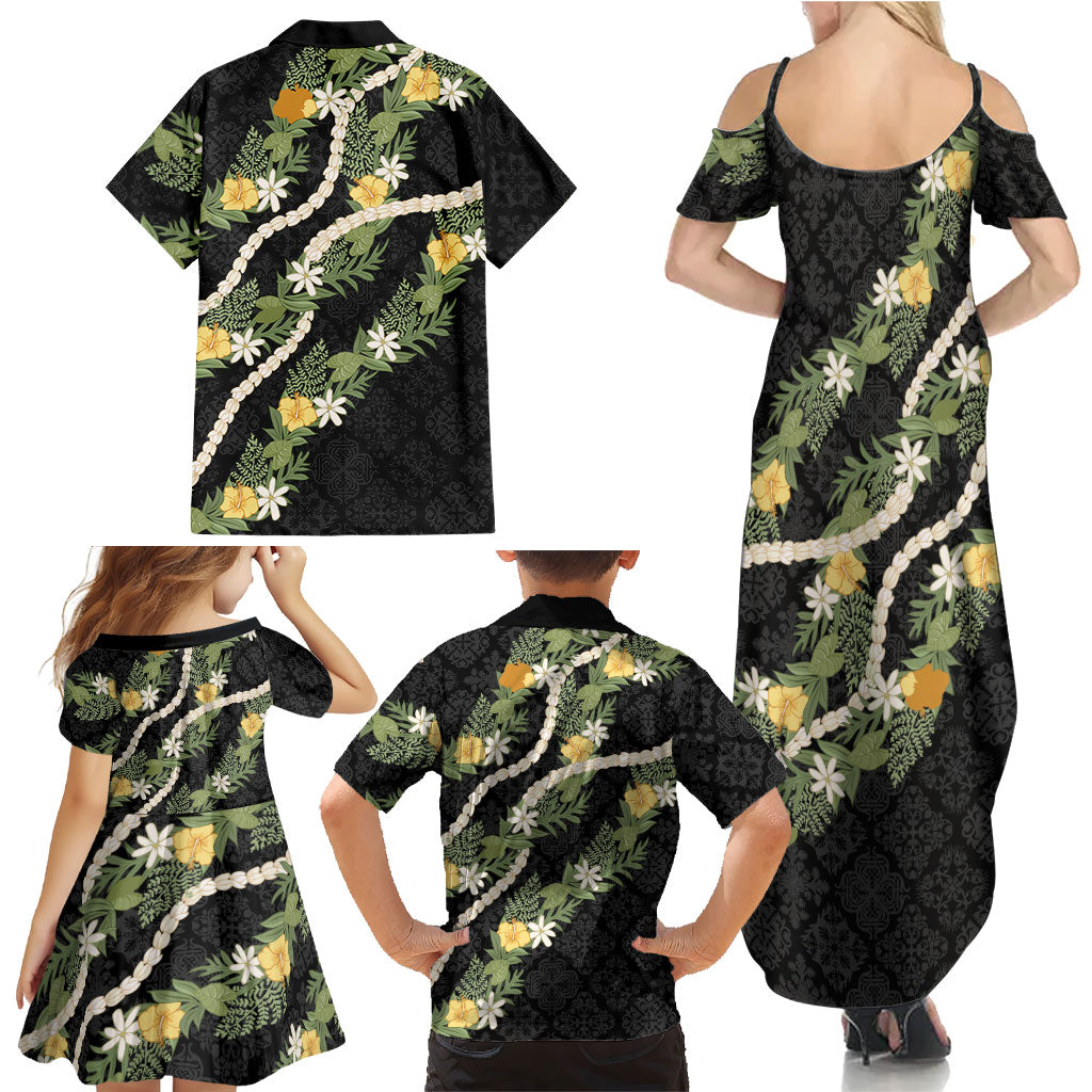 Puakenikeni Anthurium Pikake Lei Family Matching Summer Maxi Dress and Hawaiian Shirt Hawaiian Quilt Pattern