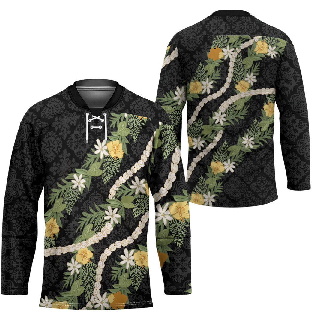 Puakenikeni Anthurium Pikake Lei Hockey Jersey Hawaiian Quilt Pattern LT9 - Polynesian Pride