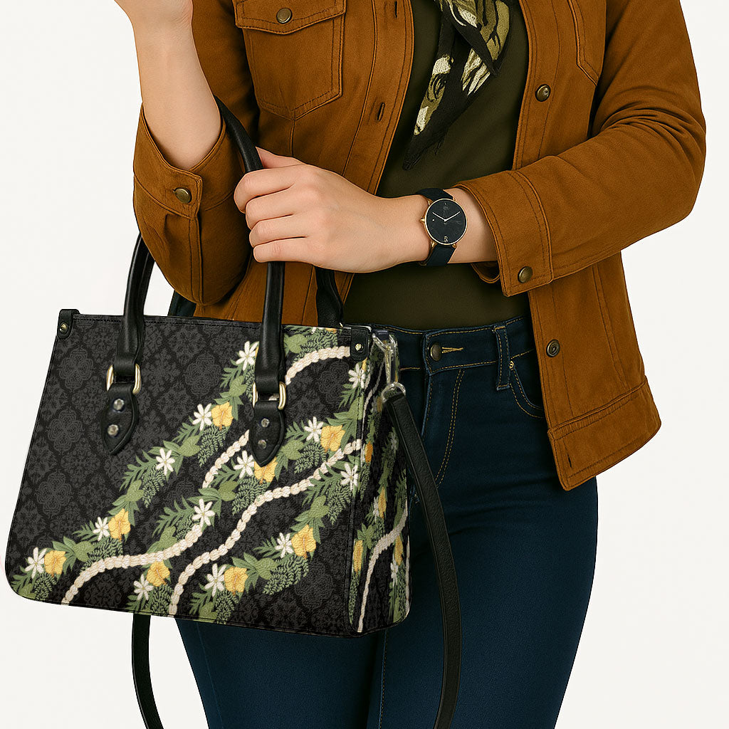 Puakenikeni Anthurium Pikake Lei Leather Bag Hawaiian Quilt Pattern