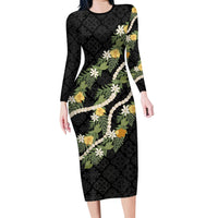 Puakenikeni Anthurium Pikake Lei Long Sleeve Bodycon Dress Hawaiian Quilt Pattern