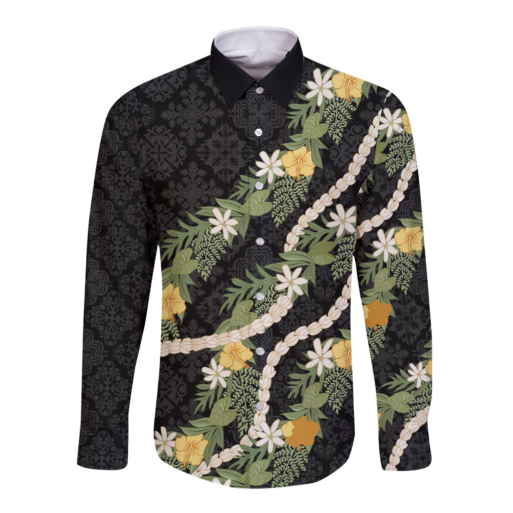 Puakenikeni Anthurium Pikake Lei Long Sleeve Button Shirt Hawaiian Quilt Pattern