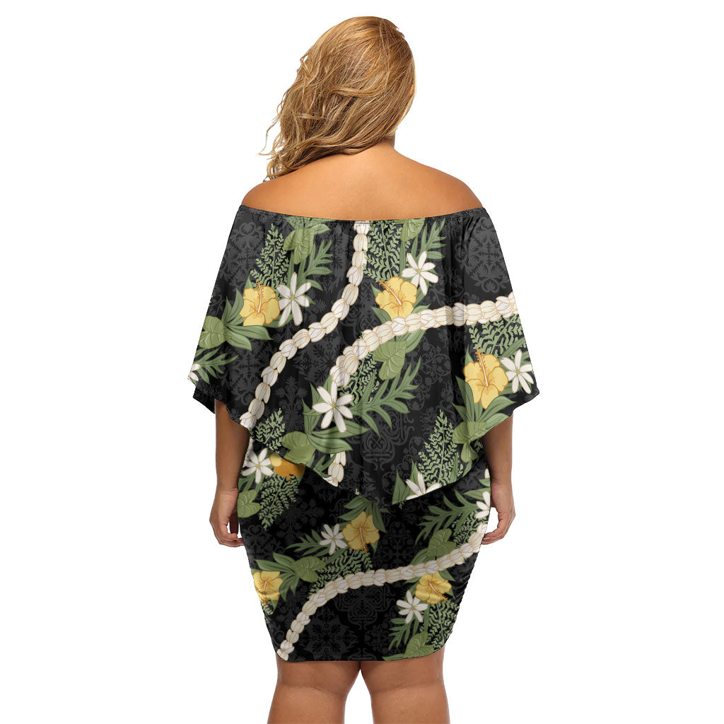 Puakenikeni Anthurium Pikake Lei Off Shoulder Short Dress Hawaiian Quilt Pattern LT9 - Polynesian Pride