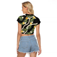 Puakenikeni Anthurium Pikake Lei Raglan Cropped T Shirt Hawaiian Quilt Pattern LT9 - Polynesian Pride