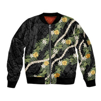Puakenikeni Anthurium Pikake Lei Sleeve Zip Bomber Jacket Hawaiian Quilt Pattern