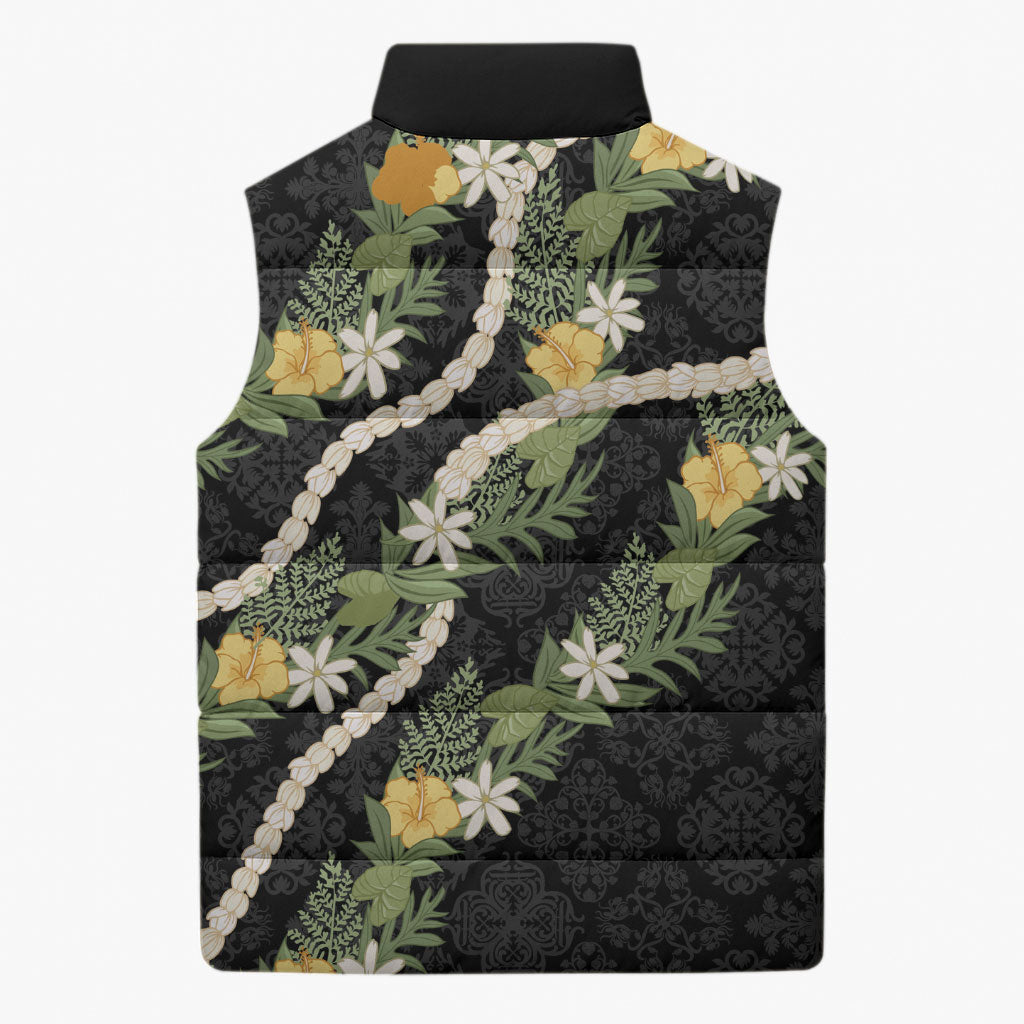 Puakenikeni Anthurium Pikake Lei Sleeveless Puffer Jacket Hawaiian Quilt Pattern