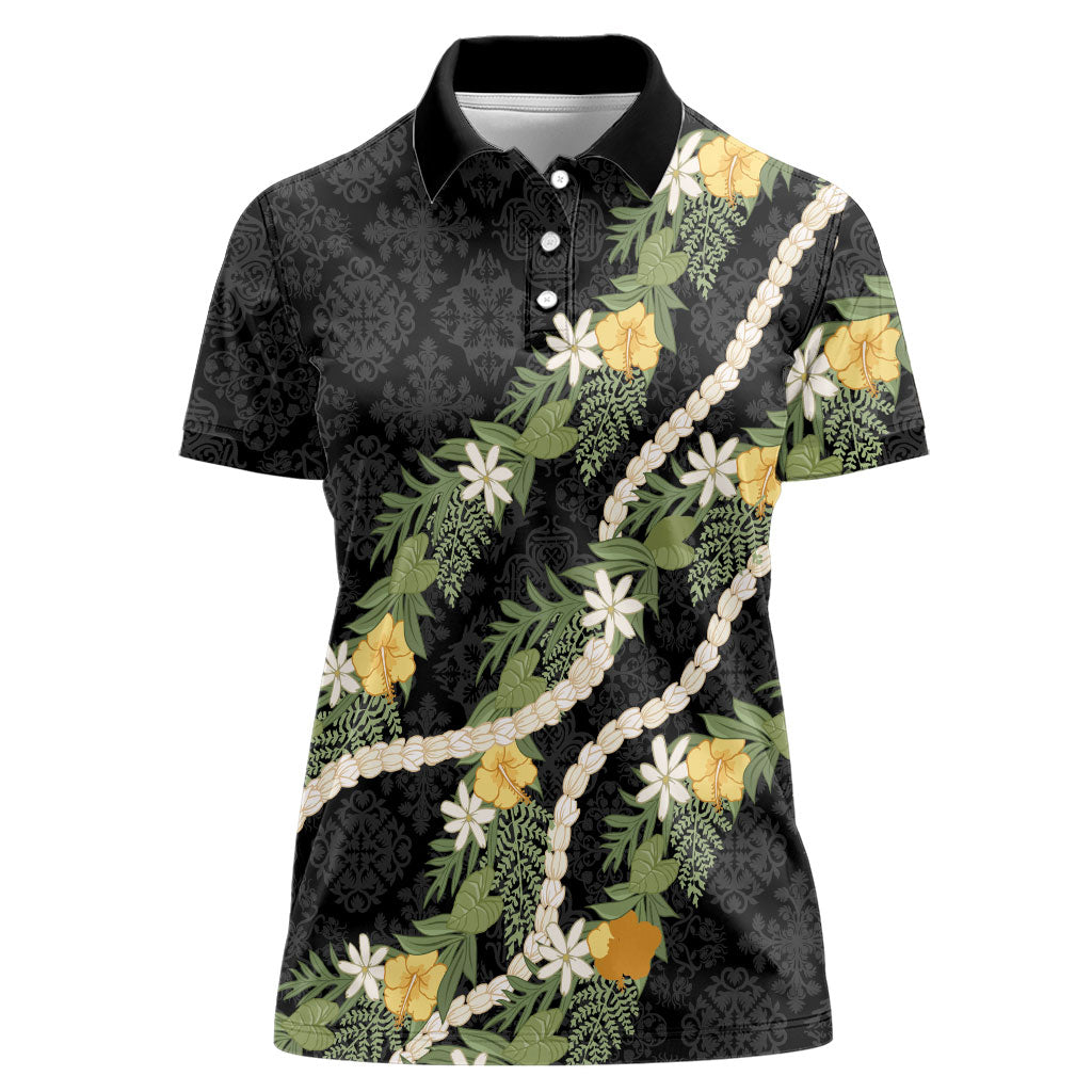 Puakenikeni Anthurium Pikake Lei Women Polo Shirt Hawaiian Quilt Pattern