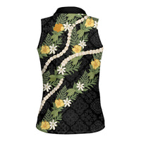 Puakenikeni Anthurium Pikake Lei Women Sleeveless Polo Shirt Hawaiian Quilt Pattern LT9 - Polynesian Pride